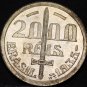 Brazil 2000 Reis, 1935 Gem Unc Silver~Duke Of Caxias~Toning~Free Shipping