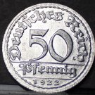 Germany 50 Pfennig, 1922-D Uncirculated~Minted In Munich~Fantastic~Free Ship Germany 50 Pfennig, 1922-D Uncirculated~Minted In Munich~Fantastic~Free Ship
