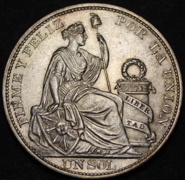 Peru Sol, 1893-TF Gem Unc Silver~Rare~Free Shipping