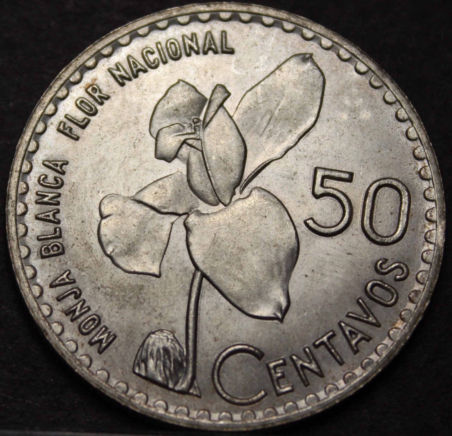 Guatemala 50 Centavos, 1962 Gem Unc Silver~Whitenun Orchid~Free Shipping
