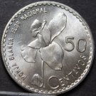 Guatemala 50 Centavos, 1963 Gem Unc Silver~Whitenun Orchid~Free Shipping