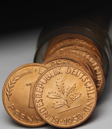 Rare Gem Unc Roll (50) Germany 1950-F Pfenning Coins~Minted In Stuttgart~Free Sh