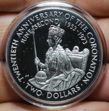Cook Islands 2 Dollars, 1973 Silver Proof Encapsulated~Queens Coronation~Fr/Ship