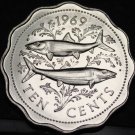 Bahamas 10 Cents, 1969 Rare Proof~Bone Fish~10,000 Minted~Scalloped~Free Ship