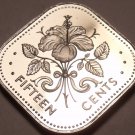 Bahamas 15 Cents, 1977 Rare Proof~11,000 Minted~Triangle Coin~Free Shipping