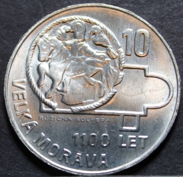 Czechoslovakia 10 Korun, 1966 Gem Unc Silver~1100th Anniv Of Great Moravia~Fr/Sh