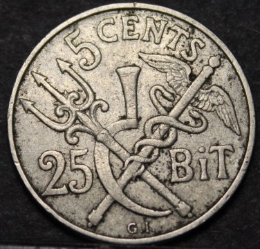 Danish West Indies 5 Cents (25 Bit), 1905~RARE~Free Shipping