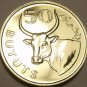 Gambia 50 Bututs, 1971 Rare Proo~1st Year Minted~African Ox~32,000 Minted~Fr/Shi