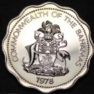 Bahamas 10 Cents, 1978 Rare Proof~Bone Fish~6,931 Minted~Scalloped~Free Ship
