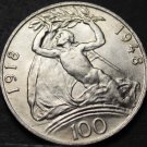 Czechoslovakia 100 Korun, 1948 Silver Gem Unc~30th Anniversary Of Independence