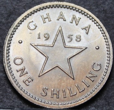 Ghana Shilling, 1958 Gem Unc~Dr. Kwame Nkrumah~Free Shipping