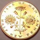 Isle Of Man Half New Penny, 1971~Rare Proof~Only 10,000 Minted~Flowered Weed~F/S