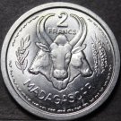 Madagascar 2 Francs, 1948 Gem Unc~Conjoined Ox Heads~Free Shipping