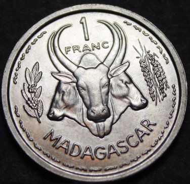 Madagascar Franc, 1958 Gem Unc~Conjoined Ox Heads~Free Shipping
