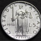 Vatican City 5 Lire, 1952 Gem Unc~Justice With Sword & Scales~Free Shipping Vatican City 5 Lire, 1952 Gem Unc~Justice With Sword & Scales~Free Shipping