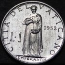Vatican City 1 Lira, 1952 Gem Unc~Temperance Pouring Libation In a Bowl~Free Shi