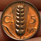 Italy 5 Centesimi, 1932 Gem Unc~Wheat Ear~Free Shipping