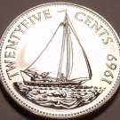 Bahamas 25 Cents, 1969 Rare Proof~10,000 Minted~Bahamian Sloop~Free Shipping