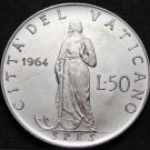 Vatican 50 Lire, 1964 Gem Unc~Spes With Large Anchor~120,000 Minted~Free Ship