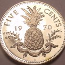 Bahamas 5 Cents, 1970 Rare Proof~Pineapple~23,000 Minted~Free Shipping