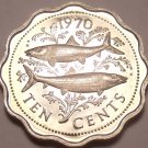 Bahamas 10 Cents, 1970 Rare Proof~Bone Fish~23,000 Minted~Scalloped~Free Ship