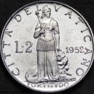 Vatican City 2 Lire, 1952 Gem Unc~Fortude Standing With a Lion~Free Shipping Vatican City 2 Lire, 1952 Gem Unc~Fortude Standing With a Lion~Free Shipping