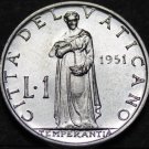 Vatican City 1 Lira, 1951 Gem Unc~Temperance Pouring Libation In a Bowl~Free Shi