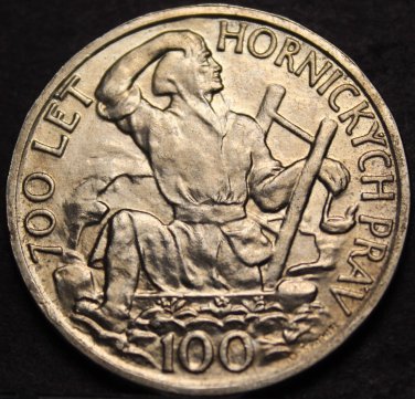 Czechoslovakia 100 Korun, 1949 Silver Gem Unc~Jihlava Mining Privileges~Free Shi