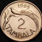 Malawi 2 Tambala, 1995 Uncirculated~Paradise Whydah Bird~Only Year Ever~Free Shi
