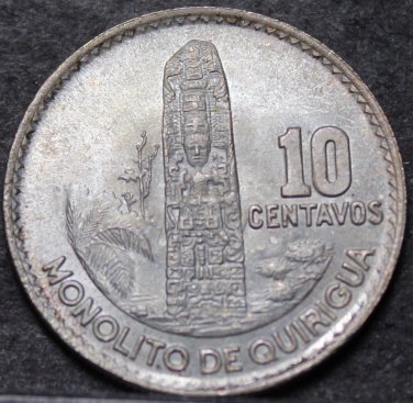 Guatemala 10 Centavos, 1964 Gem Unc Silver~Monolith~Free Shipping