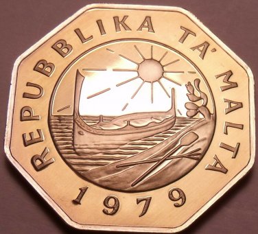 Malta 25 Cents, 1979 Rare Proof~Only 6,577 Minted~Free Shipping