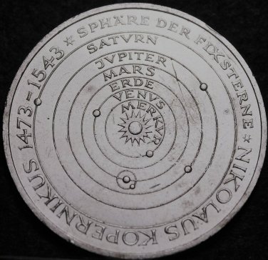 Germany 5 Mark, 1973-J Gem Unc Silver~500th Anniv Birth Of Nicholas Copemicus~FS