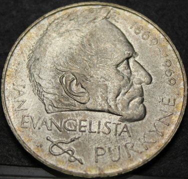 Czechoslovakia 25 korun, 1969 Unc Silver~100th Anniversary Death of Purkyne~Fr/S