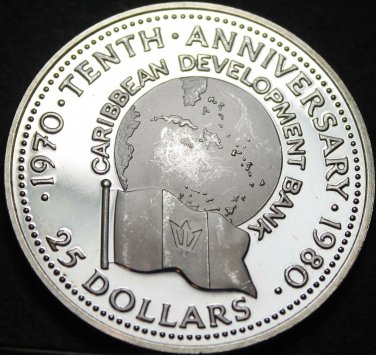 Barbados $25.00, 1980 Silver Proof~RARE~Caribbean Development~2,345 Minted~Fr/Sh