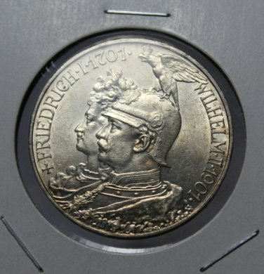 Prussia 5 Mark, 1901 Gem Unc Silver~RARE~200 Year Anniversary~460,000 Minted~F/S