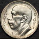 Brazil 5,000 Reis, 1936 Unc Silver~Alberto Santos Dumont~Free Shipping