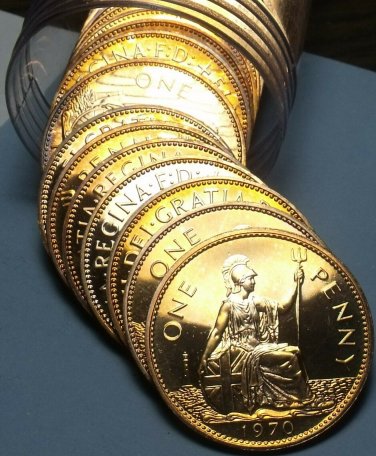 Incredible Proof Roll (20) Great Britain 1970 Large Pennys~Last Year Ever~Fr/Shi