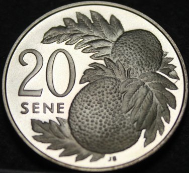 Samoa 20 Sene, 1974 Rare Silver Proof~Breadfruit~Only 5,578 Minted~Free Shipping