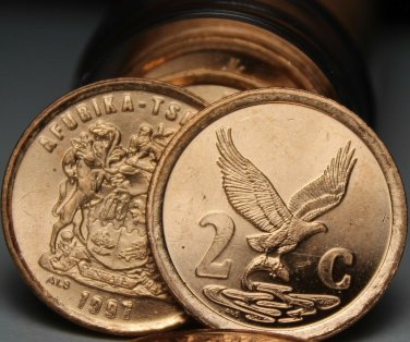Gem Unc Roll (40) South Africa 1997 2 Cents~Eagle With Talons~Venda Legend~Fr/Sh
