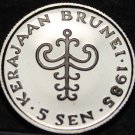 Brunei 5 Sen, 1985 Rare Proof~Sultan Hassanal Bolkiah~10,000 Minted~Free Ship