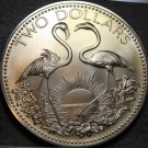 Bahamas 2 Dollars, 1974 Gem Unc~RARE~37,000 Minted~Flamingo's~Free Shipping