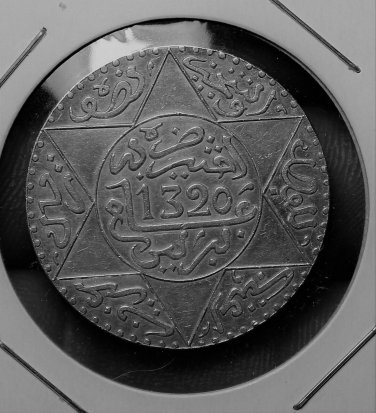 Morocco 5 Dirhams (1/2 Rial) AH1320 (1902) RARE UNC Silver~Berlin Mint~Free Ship