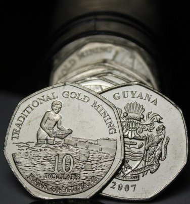 Gem Unc Roll (40) Guyana 2007 $10 Coins`Traditional Gold Mining~Free Shipping