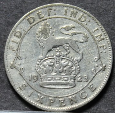 Great Britain 6 Pence, 1923 Silver~Key Date~Low Mintage~Free Shipping