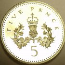 Great Britain 5 Pence, 1984 Cameo Proof~Crowned Thistle 107,000 Minted~Free Ship