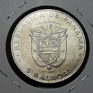 Panama 5 Balboas, 1975 Unc~MINT ERROR~Non Silver Coin Marked as .925~RARE~Fr/Shi