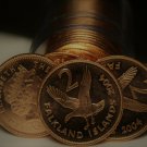 Unc Roll (20) Large Falkland Islands 2004 2 Pence Coins~Upland Goose~Free Ship