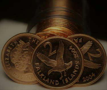 Unc Roll (20) Large Falkland Islands 2004 2 Pence Coins~Upland Goose~Free Ship
