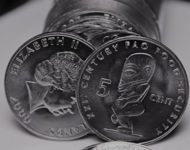 Gem Unc Roll (40) Cook Islands 2000 FAO 5 Cent Coins~God Of Fertility~Tanagora~