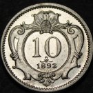 Austria 10 Heller, 1893 Gem Unc~RARE~Over 125 Years Old~Free Shipping